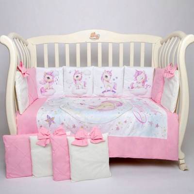 Комплект в кроватку Панно Единорожки 17 предметов сатин Подушкино 04670114351662 розовый 1